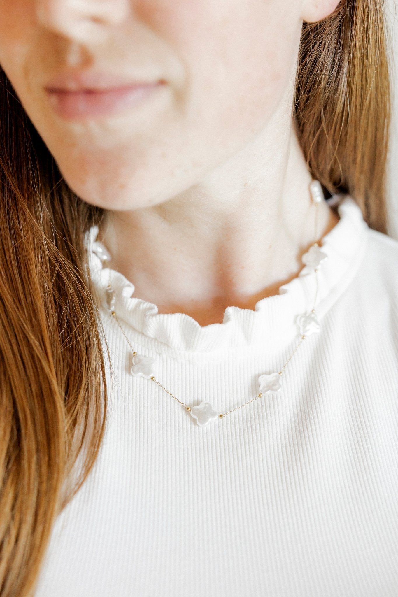 Necklace - Corrie Clover Pearl - LINNY CO WholesaleStuds