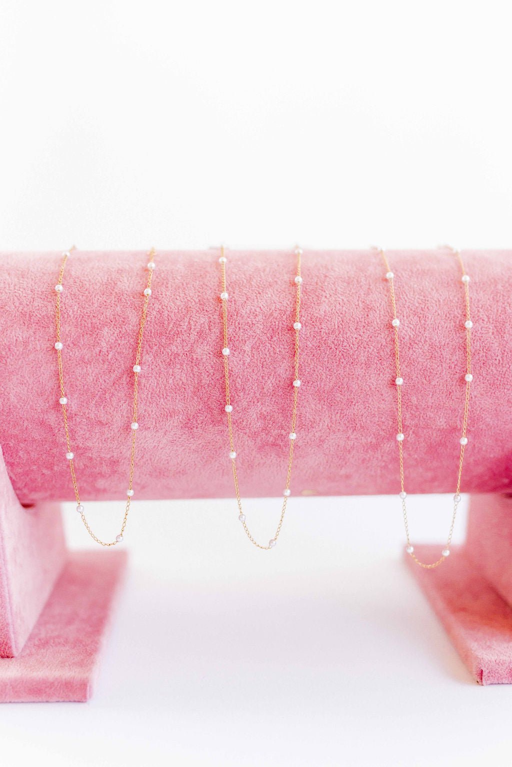 LINNY CO Dabney Pearl Gold necklace for kids & little girls — hypoallergenic, waterproof stainless steel, flat-lay styling.