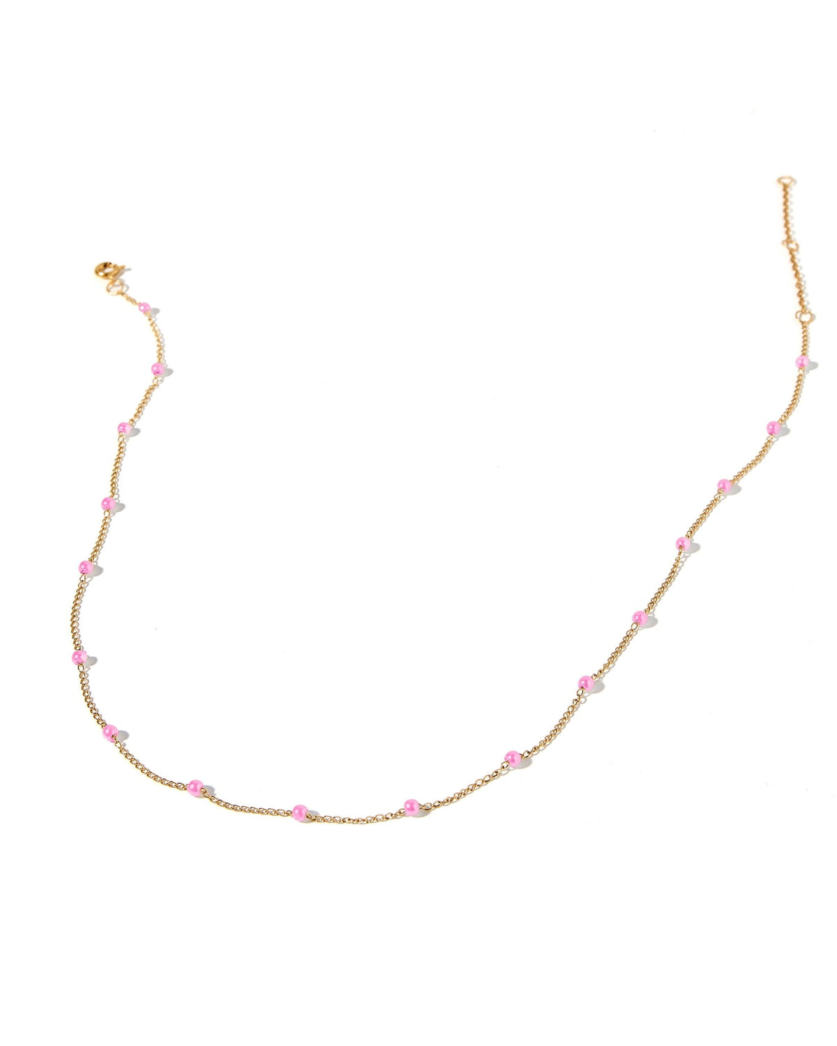 LINNY CO Dabney Pink necklace for kids & little girls — hypoallergenic, waterproof stainless steel, detail.