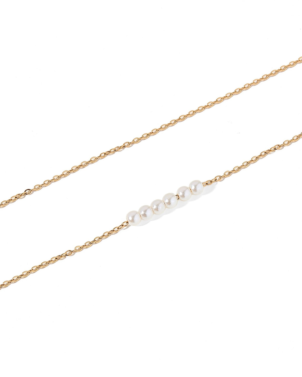 LINNY CO Delta Pearl necklace for kids & little girls — hypoallergenic, waterproof stainless steel, detail.