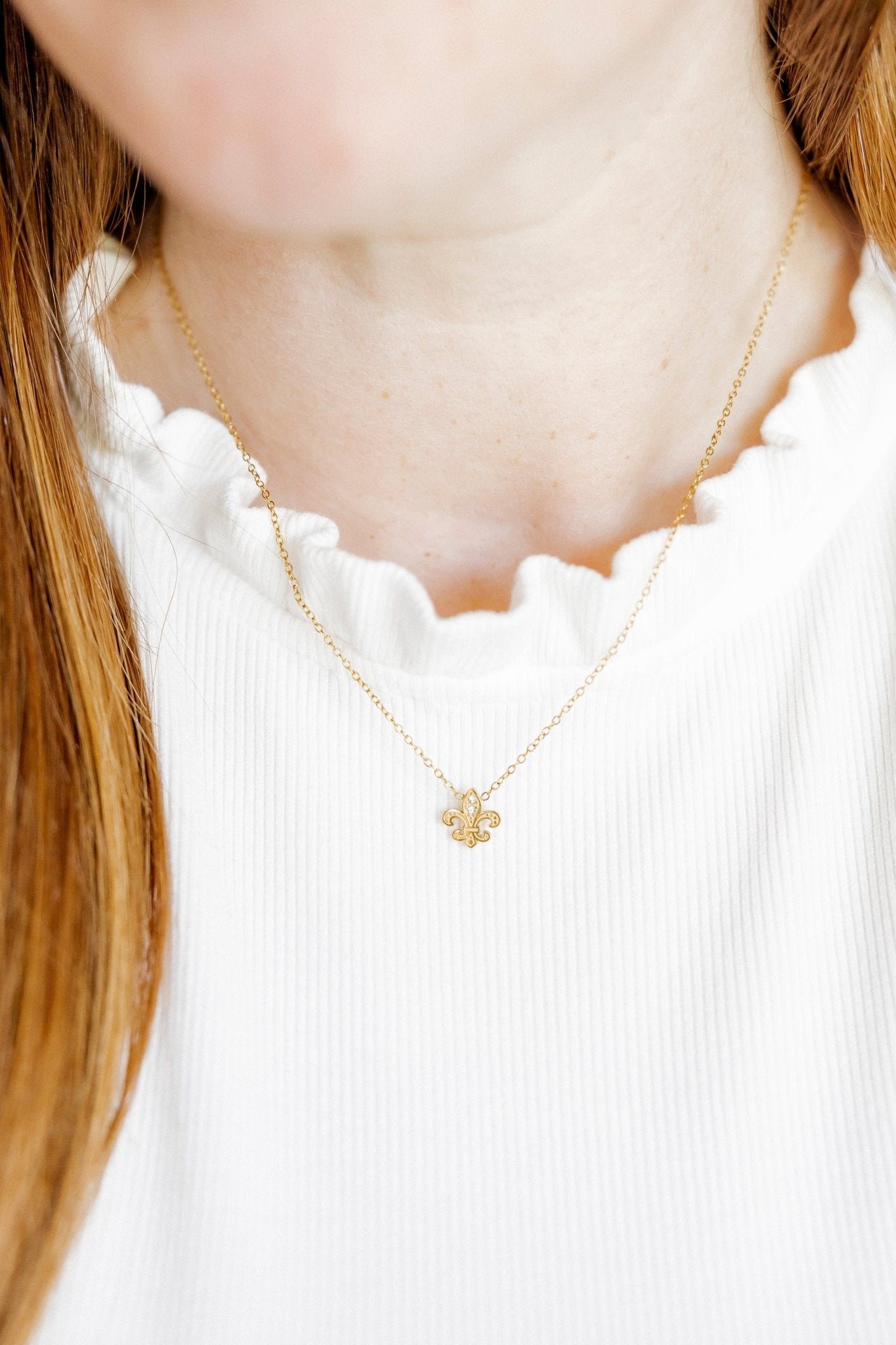 Necklace - Fleur - de - lis CZ Gold - LINNY CO Wholesalenecklaces