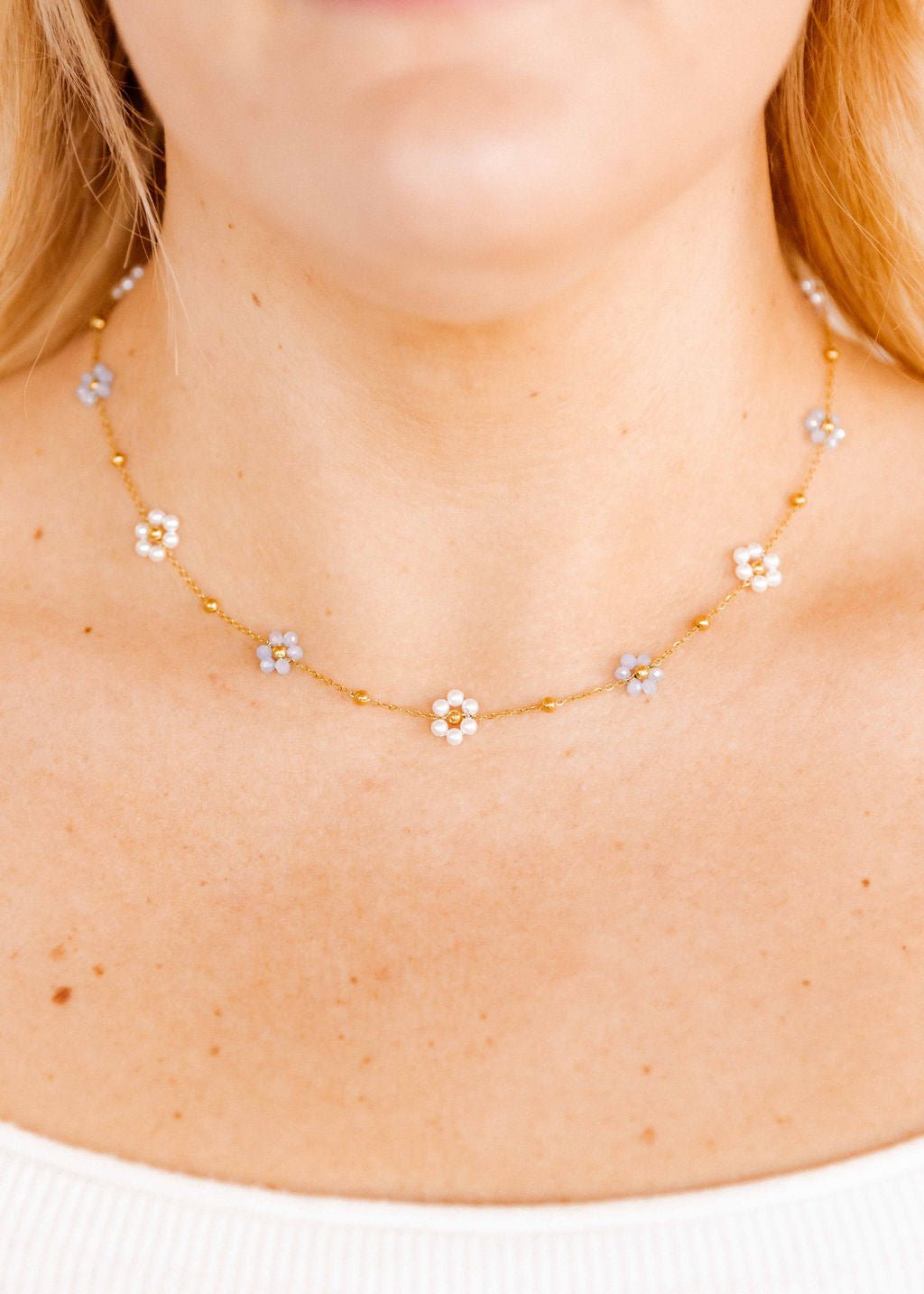 Necklace - Gracie Flower Blue - LINNY CO WholesaleMetals