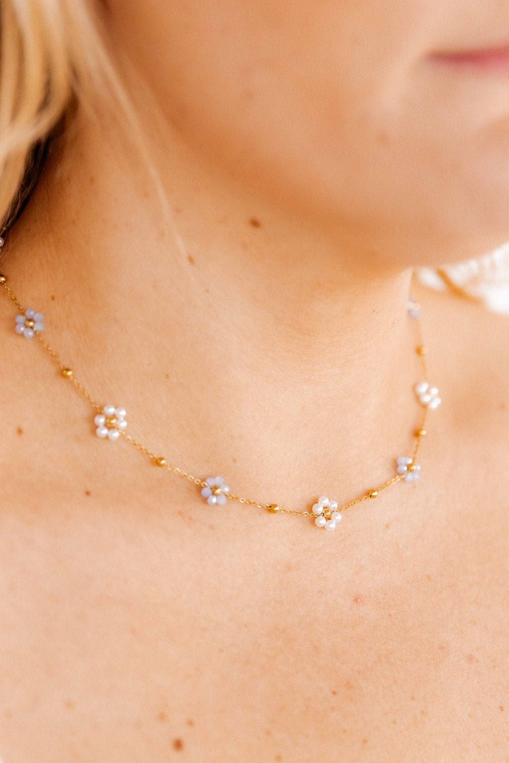 Necklace - Gracie Flower Blue - LINNY CO WholesaleMetals