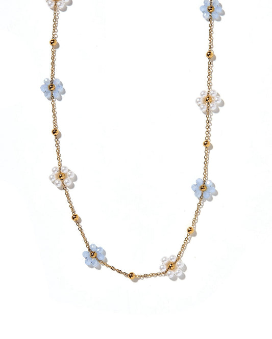 Necklace - Gracie Flower Blue - LINNY CO WholesaleMetals