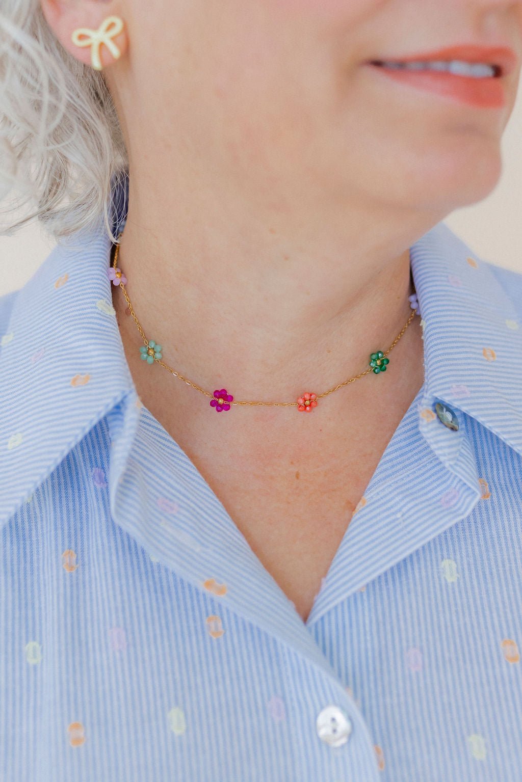 Necklace - Gracie Flower Multi Color - LINNY CO WholesaleMetals