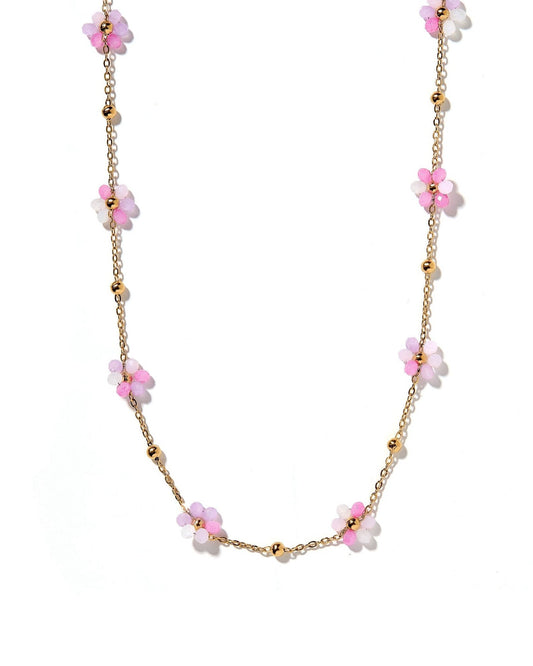 Necklace - Gracie Flower Pink Multi - LINNY CO WholesaleMetals