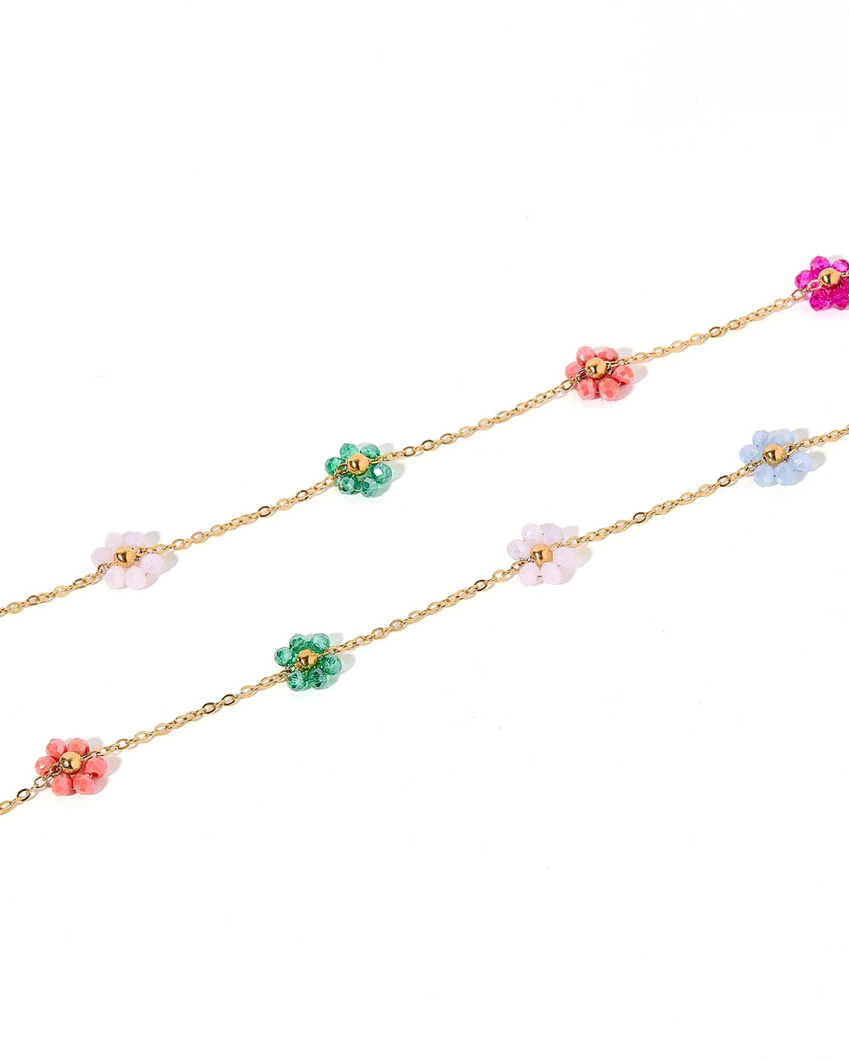 LINNY CO Gracie Flower Multi Color necklace for kids & little girls — hypoallergenic, waterproof stainless steel, detail.