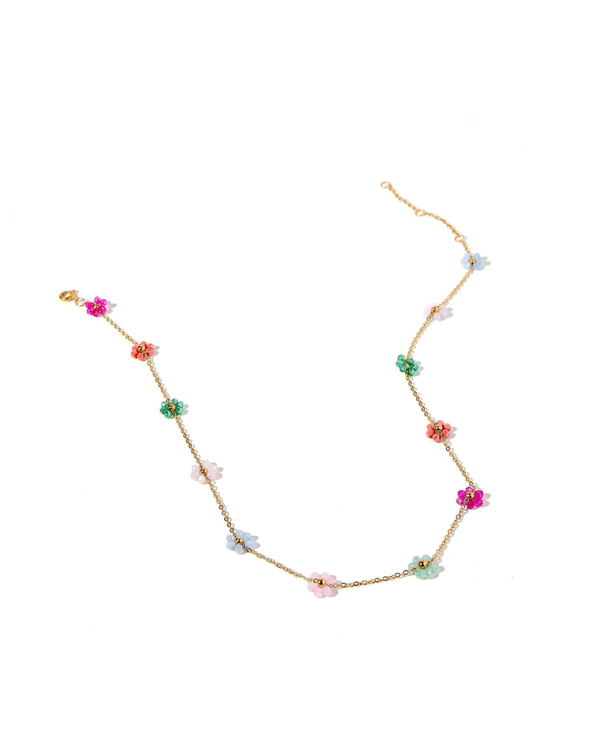 LINNY CO Gracie Flower Multi Color necklace for kids & little girls — hypoallergenic, waterproof stainless steel, detail.