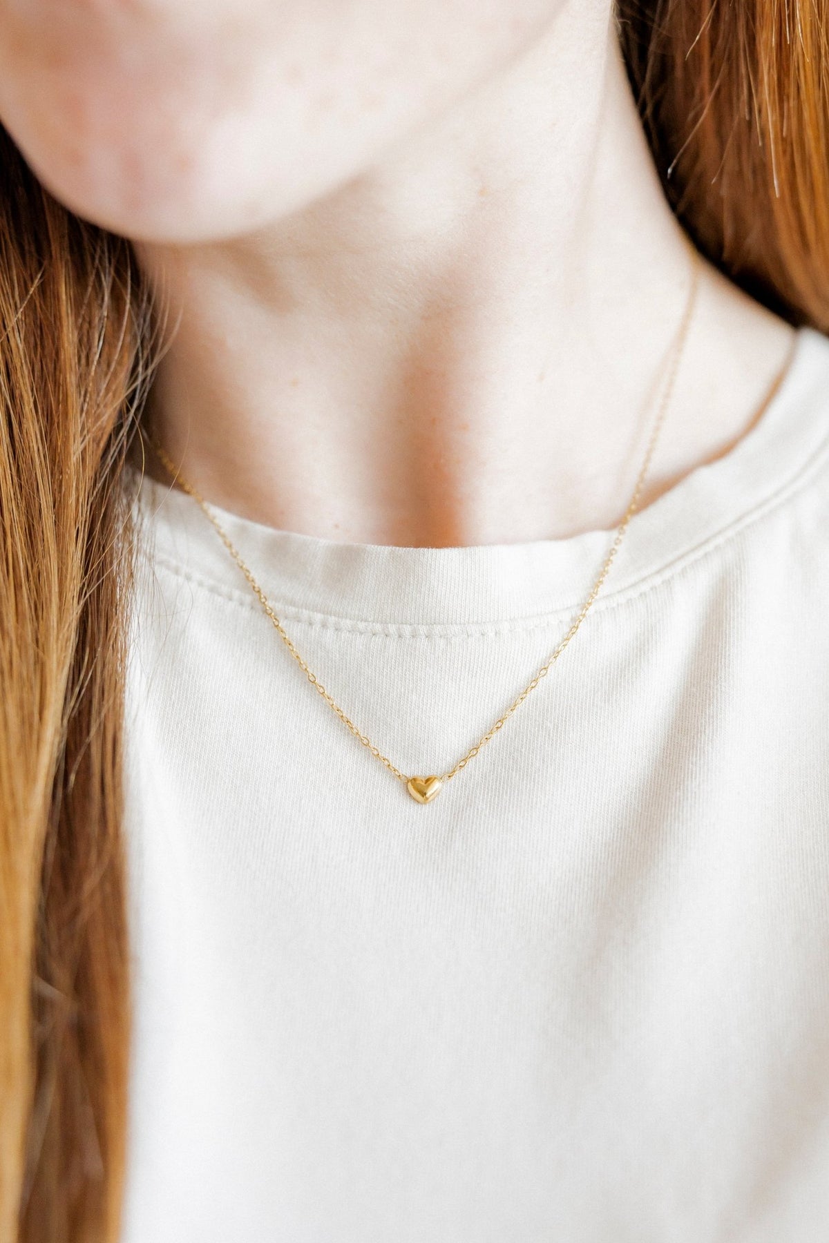 LINNY CO Hadley Gold necklace for kids & little girls — hypoallergenic, waterproof stainless steel, shown on model.