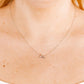 LINNY CO Mountain Silver necklace for kids & little girls — hypoallergenic, waterproof stainless steel, shown on model.