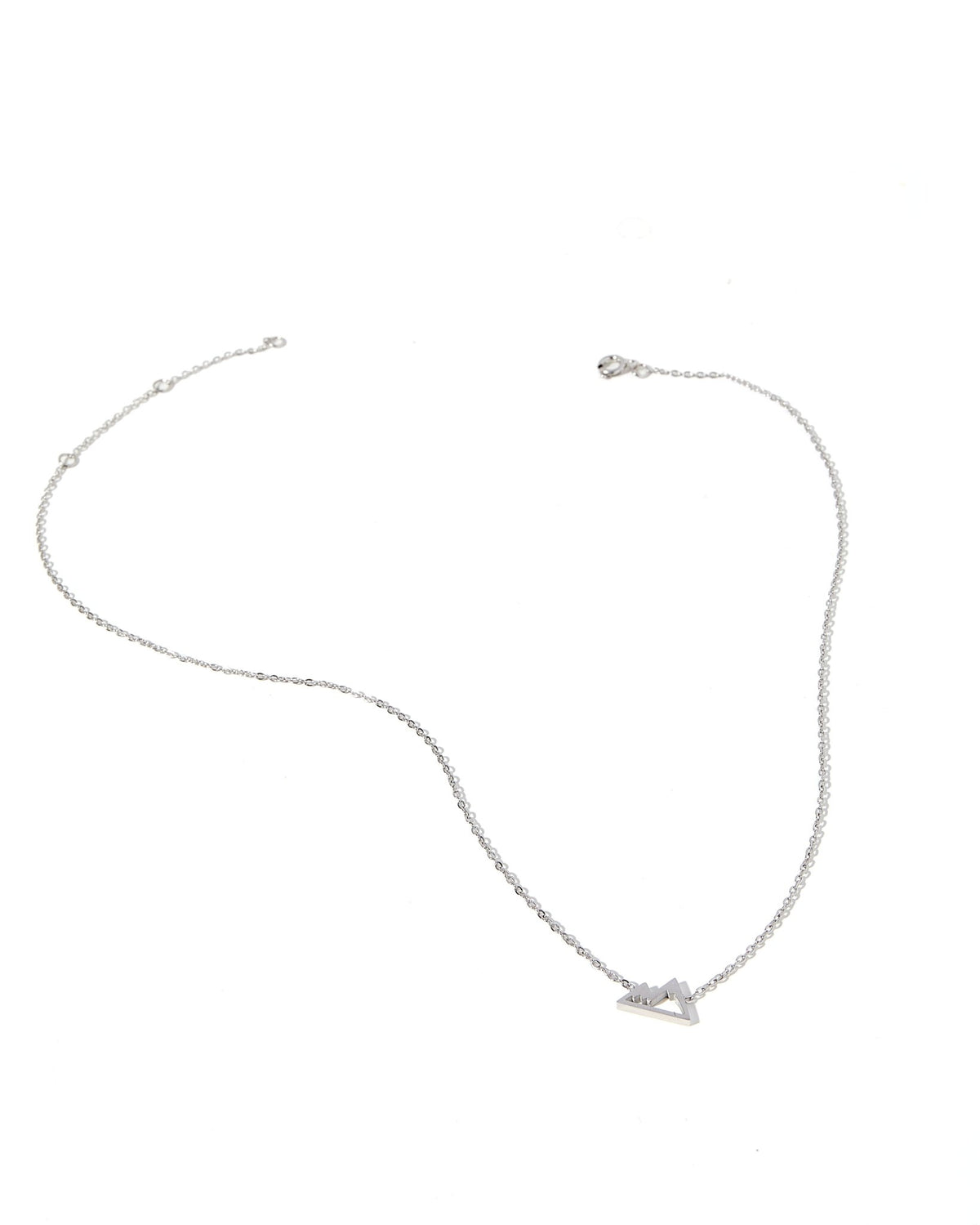 LINNY CO Mountain Silver necklace for kids & little girls — hypoallergenic, waterproof stainless steel, detail.
