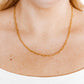 LINNY CO Palmer Paperclip Gold necklace for kids & little girls — hypoallergenic, waterproof stainless steel, shown on model.
