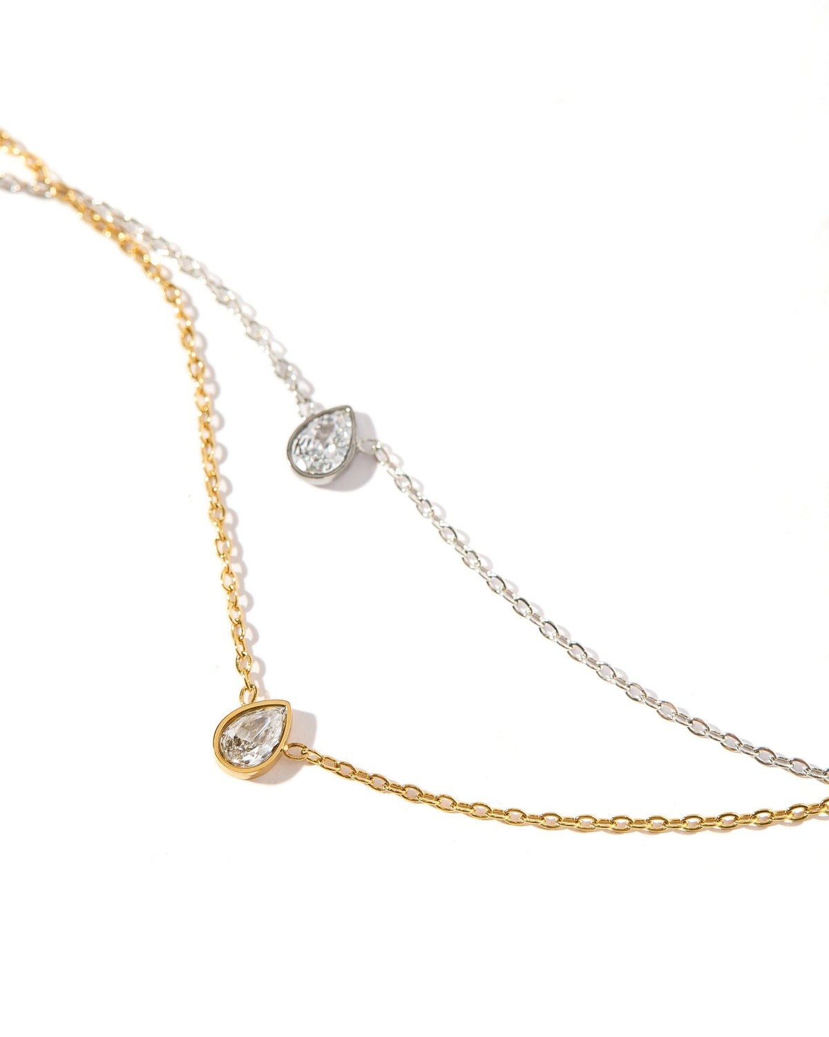 LINNY CO Paloma Pear Drop Gold necklace for kids & little girls — hypoallergenic, waterproof stainless steel, flat-lay styling.