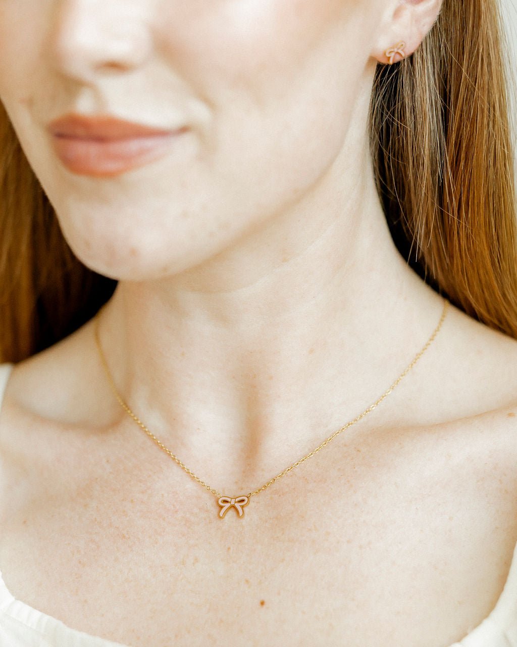 Necklace - Sadie Bow Light Pink - LINNY CO WholesaleMetals