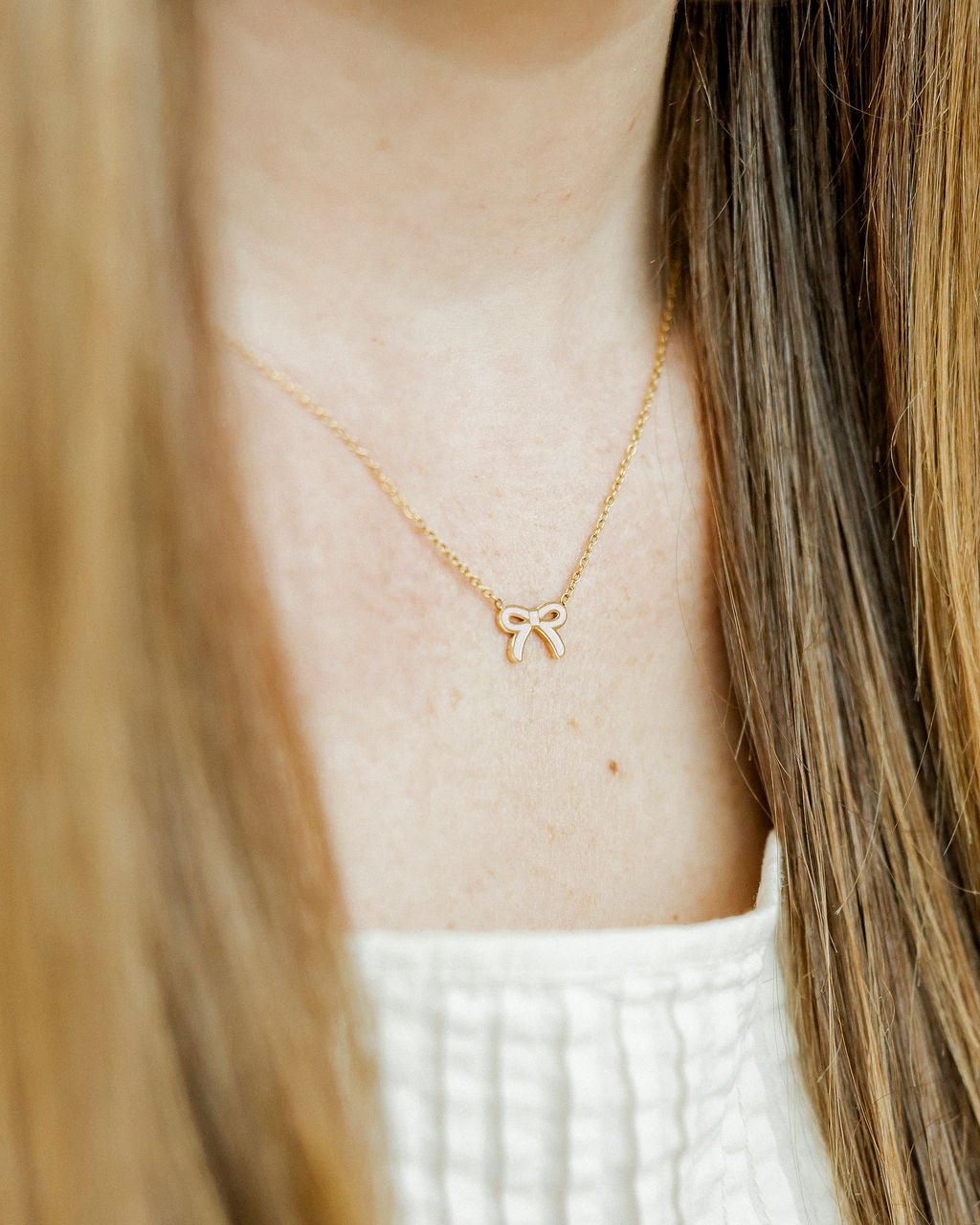 Necklace - Sadie Bow Light Pink - LINNY CO WholesaleMetals