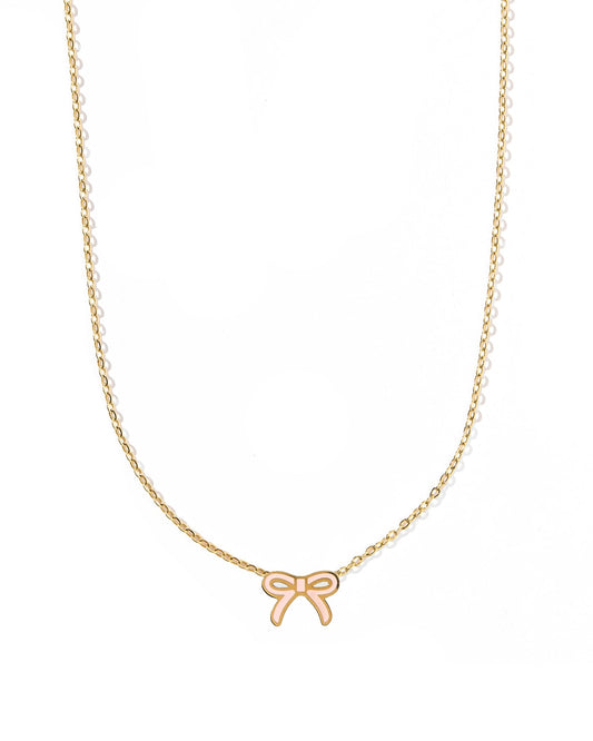 Necklace - Sadie Bow Light Pink - LINNY CO WholesaleMetals