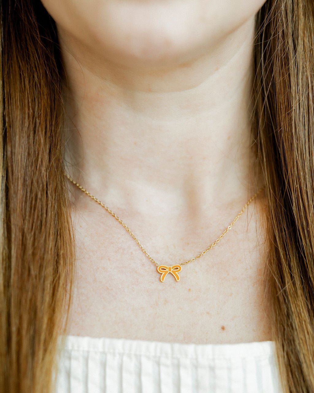 Necklace - Sadie Bow Orange - LINNY CO WholesaleMetals