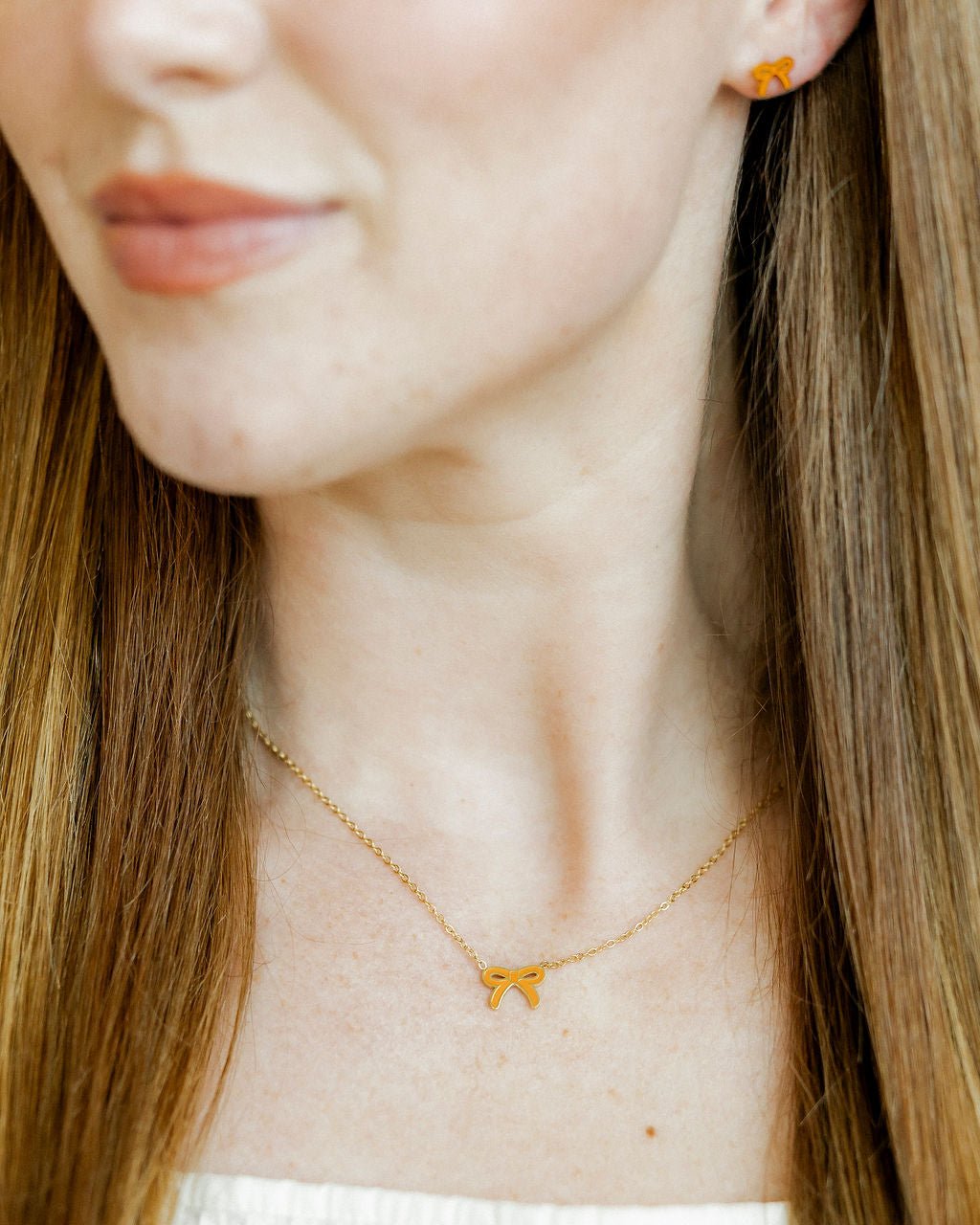 Necklace - Sadie Bow Orange - LINNY CO WholesaleMetals