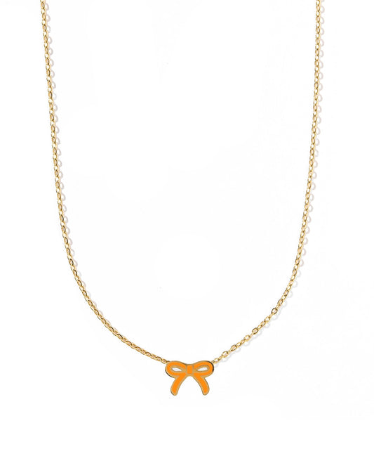 Necklace - Sadie Bow Orange - LINNY CO WholesaleMetals