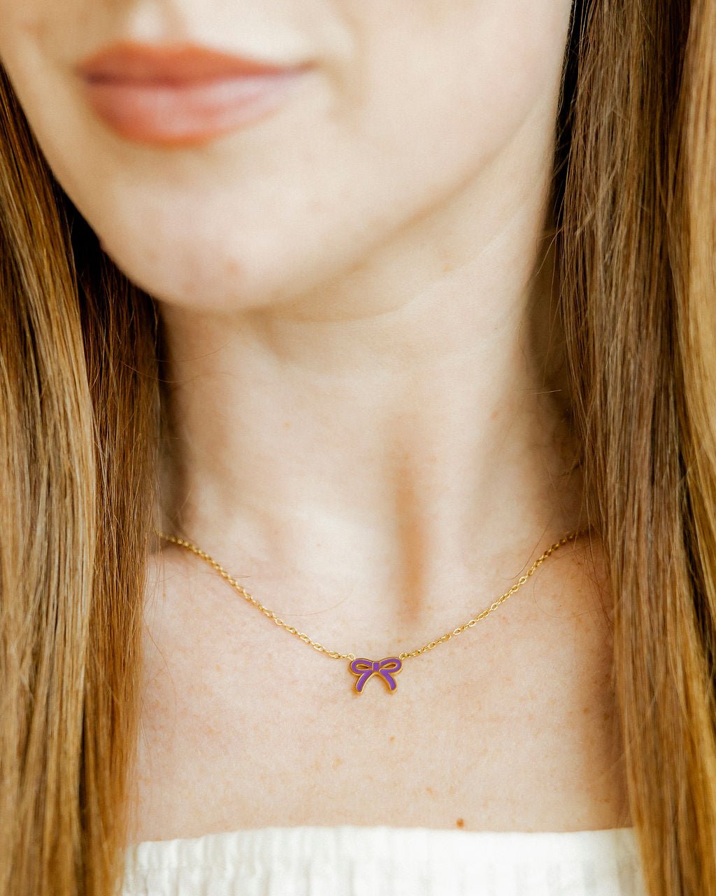 Necklace - Sadie Bow Purple - LINNY CO WholesaleMetals