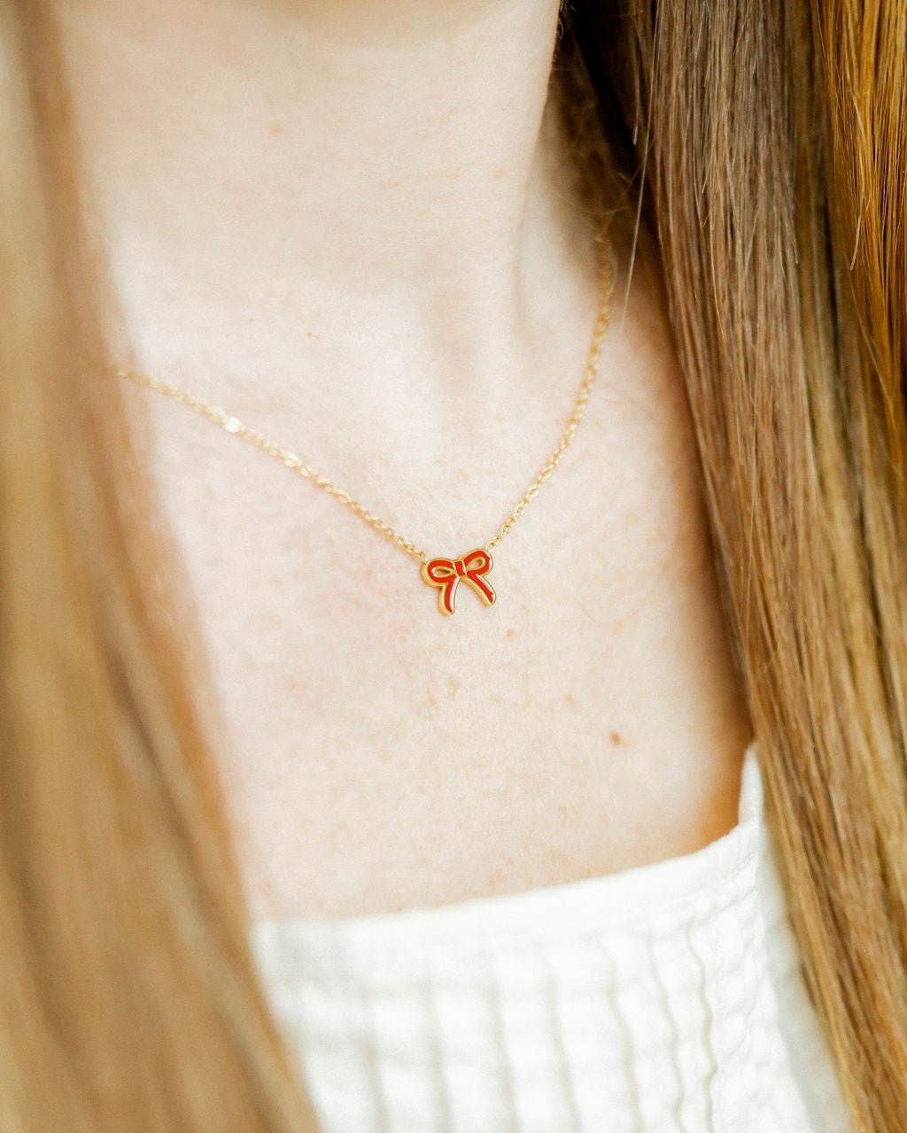 Necklace - Sadie Bow Red - LINNY CO WholesaleMetals
