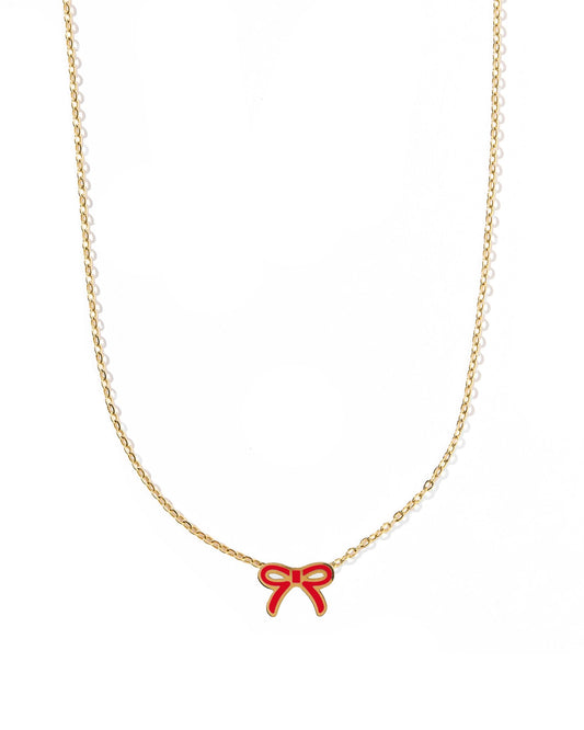 Necklace - Sadie Bow Red - LINNY CO WholesaleMetals