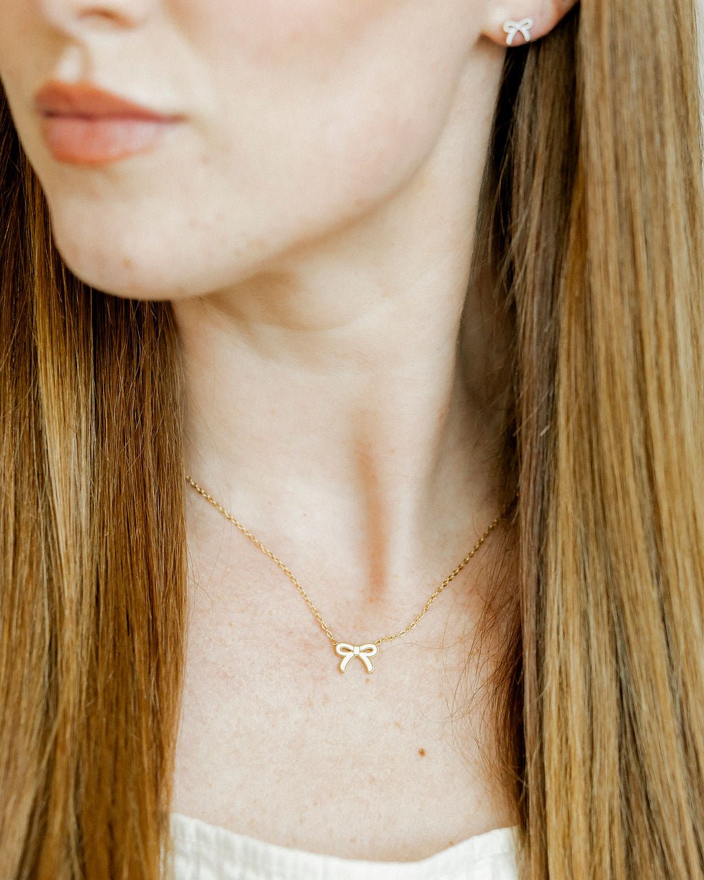 Necklace - Sadie Bow White - LINNY CO WholesaleMetals