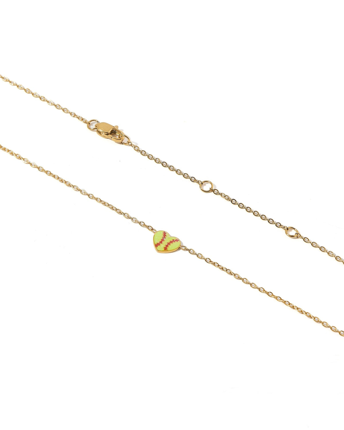 LINNY CO Softball necklace for kids & little girls — hypoallergenic, waterproof stainless steel, detail.
