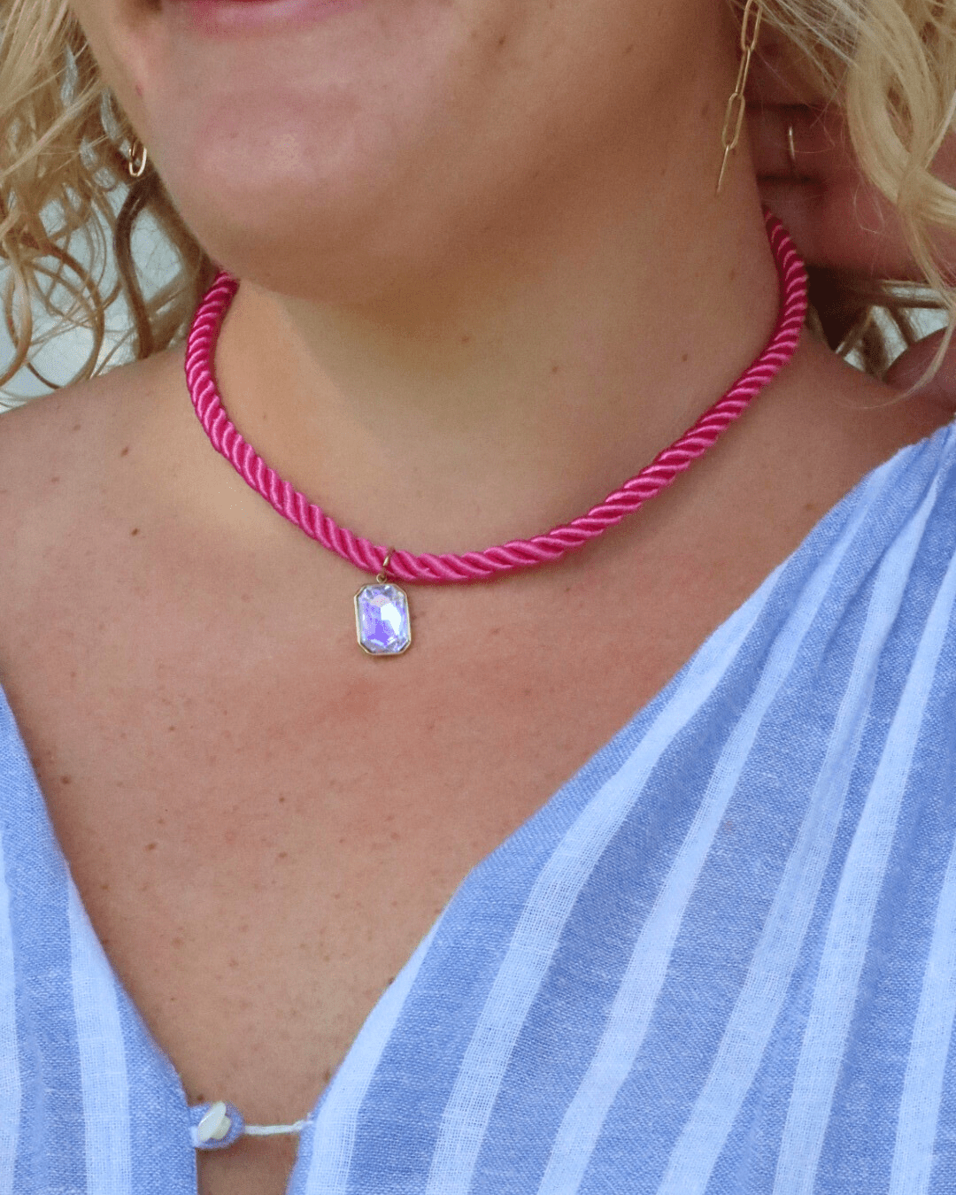 Necklace - Tailyn Rope Hot Pink - LINNY CO Wholesale