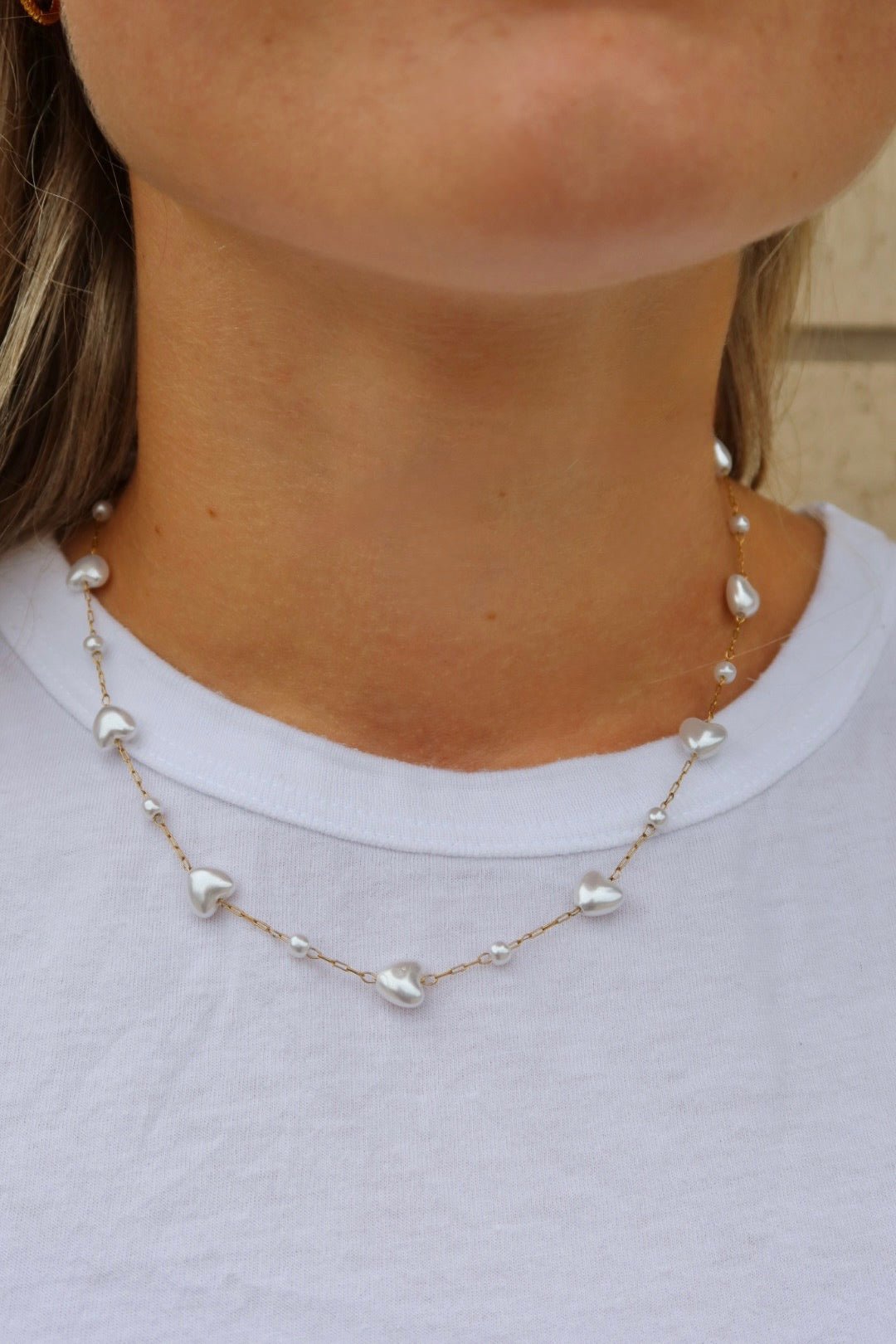 Necklace - Willa Heart Pearl - LINNY CO WholesaleStuds