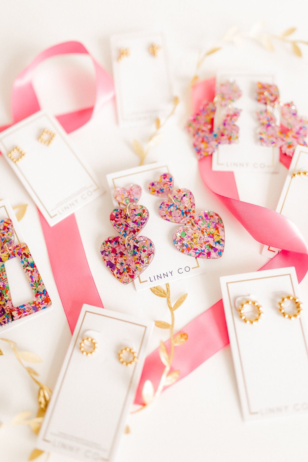 Penny - Pink Birthday Confetti - Earrings - LINNY CO WholesaleAcetate