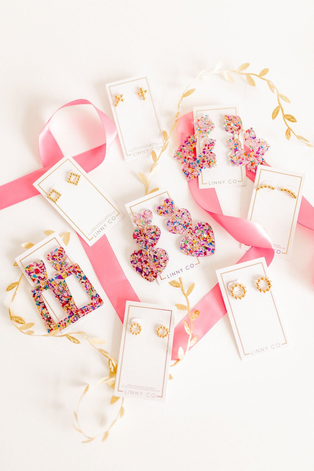 Penny - Pink Birthday Confetti - Earrings - LINNY CO WholesaleAcetate