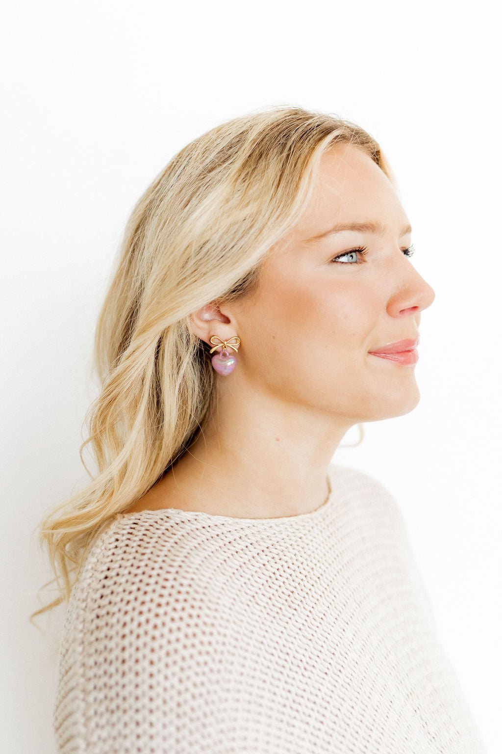 Ruthie Bow and Heart Earring - Purple - LINNY CO WholesaleMetals