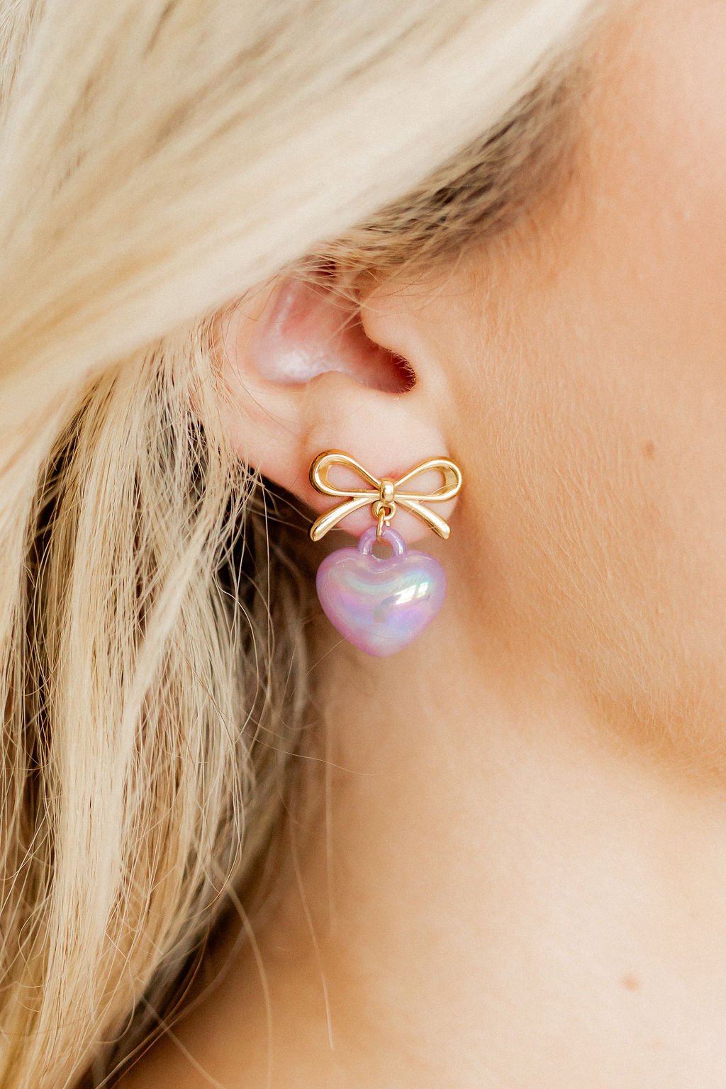 Ruthie Bow and Heart Earring - Purple - LINNY CO WholesaleMetals