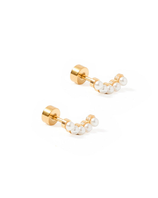 Screwback Stud Earrings - Abigail Pearl Gold - LINNY CO WholesaleStuds