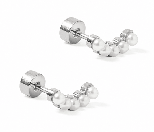 Screwback Stud Earrings - Abigail Pearl Silver - LINNY CO Wholesale