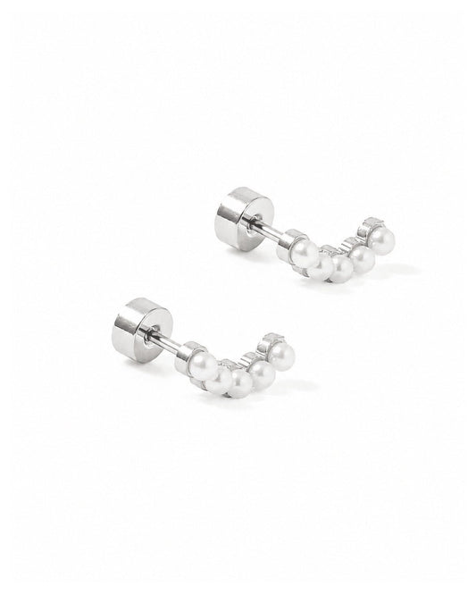 Screwback Stud Earrings - Abigail Pearl Silver - LINNY CO Wholesale