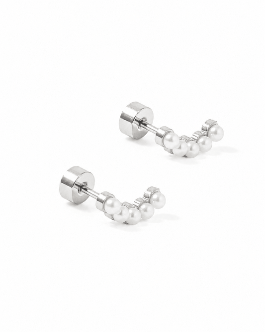 Screwback Stud Earrings - Abigail Pearl Silver - LINNY CO Wholesale