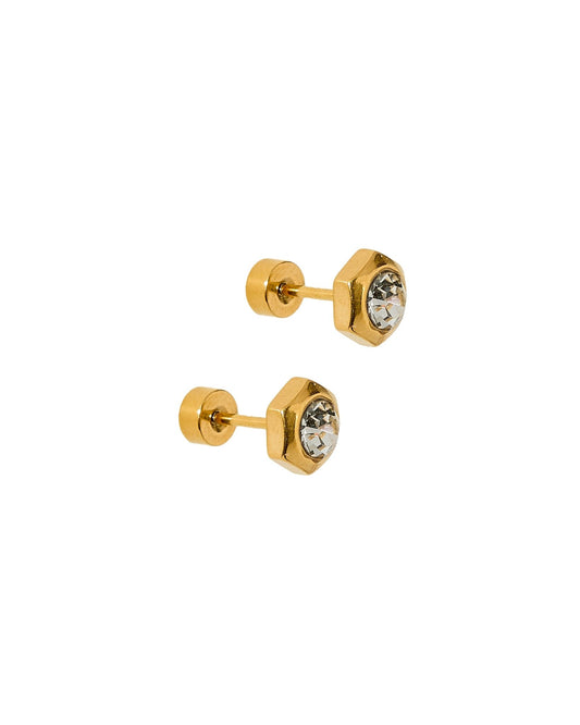 Screwback Stud Earrings - Addison Clear Gold - LINNY CO WholesaleStuds