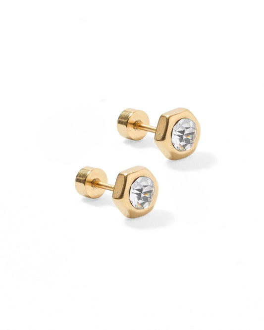 Screwback Stud Earrings - Addison Clear Gold - LINNY CO WholesaleStuds