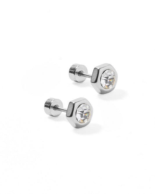 Screwback Stud Earrings - Addison Clear Silver - LINNY CO WholesaleStuds