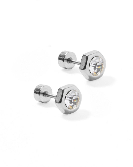 Screwback Stud Earrings - Addison Clear Silver - LINNY CO WholesaleStuds