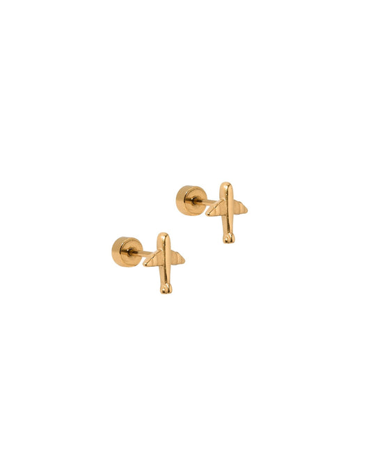 Screwback Stud Earrings - Airplane Gold - LINNY CO WholesaleStuds