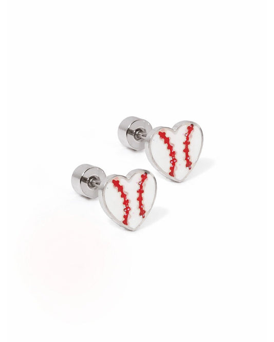 Screwback Stud Earrings - Baseball Silver - LINNY CO WholesaleStuds