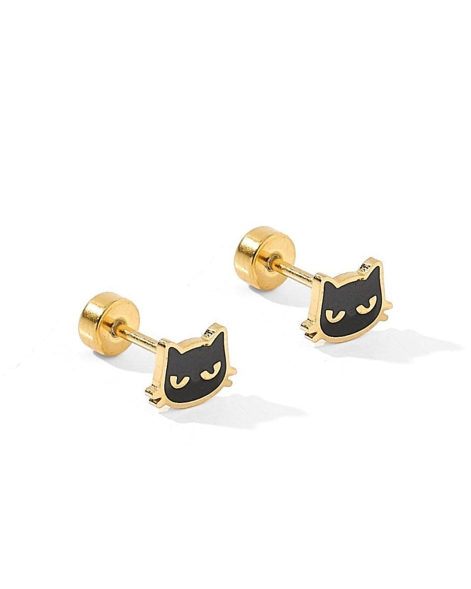 Screwback Stud Earrings - Black Cat - LINNY CO WholesaleStuds