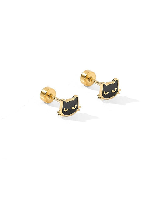 Screwback Stud Earrings - Black Cat - LINNY CO WholesaleStuds