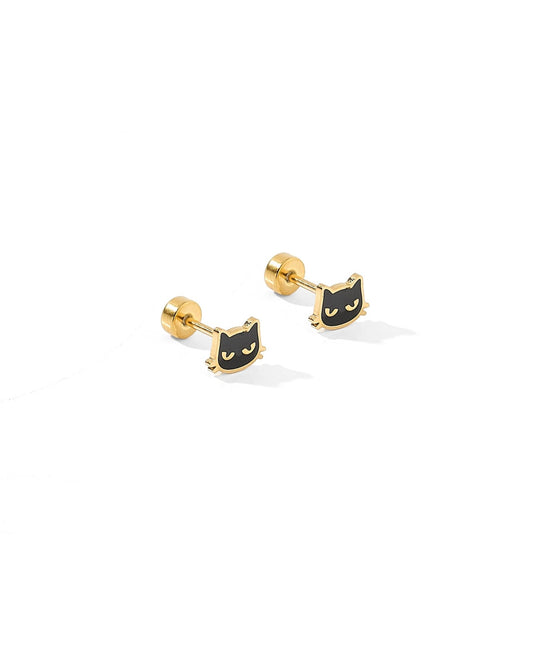 Screwback Stud Earrings - Black Cat - LINNY CO WholesaleStuds
