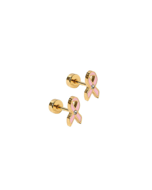 Screwback Stud Earrings - Breast Cancer Ribbon - LINNY CO WholesaleStuds