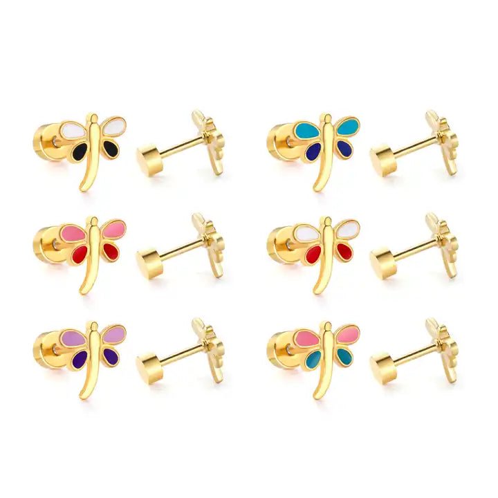 Screwback Stud Earrings - Bri Butterfly White and Red - LINNY CO WholesaleStuds