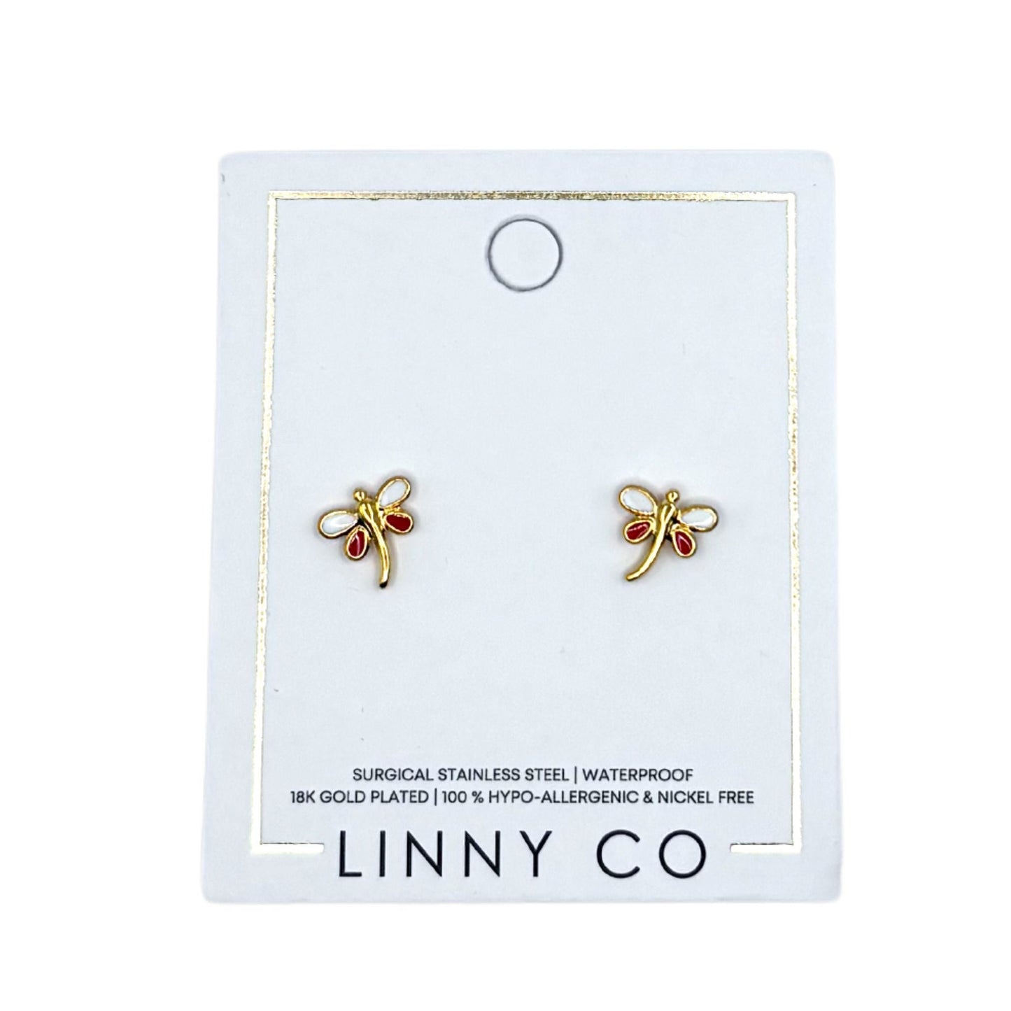 Screwback Stud Earrings - Bri Butterfly White and Red - LINNY CO WholesaleStuds